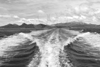 blur  in  philippines   a view from  boat  and the pacific ocean  mountain background