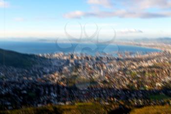 in south africa cape town city skyline from table mountain sky ocean and house