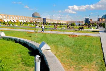 in iran old square mosque and fountain water backlight