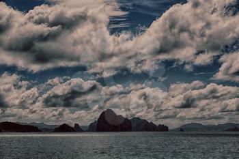 in philippines island the pacific ocean clouds and lights view from a boat