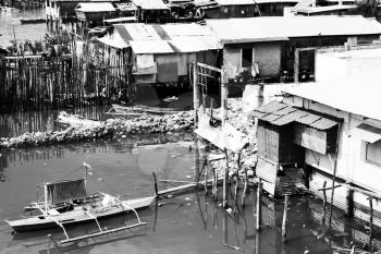 blur  philippines house in the  slum  for poor people concept of poverty and degradations
