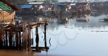 blur  philippines house in the  slum  for poor people concept of poverty and degradations
