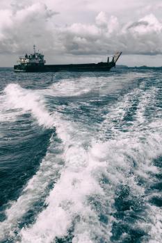 blur  in  philippines   a view from  boat  and the pacific ocean  mountain background