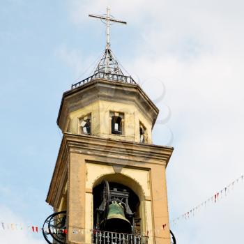 ancien clock tower in italy europe old  stone and bell