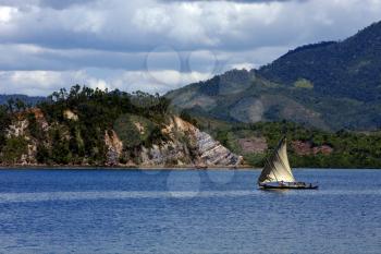 tropical lagoon hill navigable  froth cloudy   and coastline in madagascar nosy be