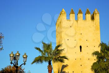 old ruin in  brown construction  africa    morocco and sky  near the tower