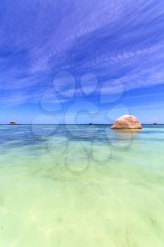 asia in thailand  kho tao  bay isle white  beach    rocks pirogue  and south china sea 