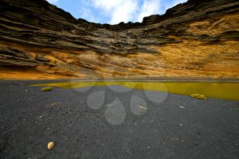 sky  water lanzarote in el golfo  spain musk pond rock stone  coastline and summer 
