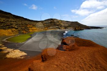 sky  water  in el golfo lanzarote spain musk pond rock stone  coastline and summer 
