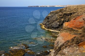 musk pond rock stone sky  water  coastline and summer in el golfo lanzarote spain
