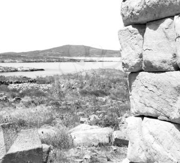 in delos greece the historycal    acropolis and old ruin site