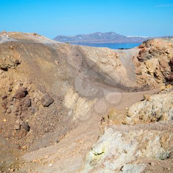 volcanic land in europe santorini greece sky and      mediterranean sea