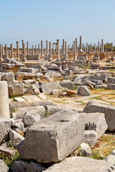 stone     in  perge construction asia turkey and  roman temple 