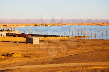 sunshine in the desert of morocco sand and  lake        dune