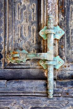 door abstract  spain canarias brass brown knocker in a green closed wood    lanzarote 
