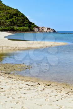 asia in  kho phangan thailand bay isle white  beach    rocks pirogue  and south china sea 