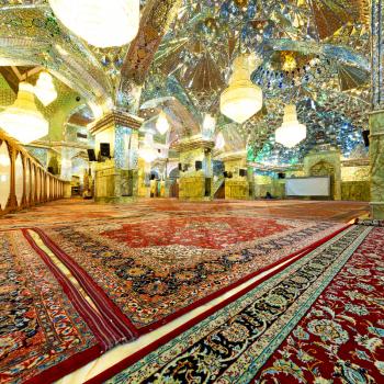 in iran inside the old antique mosque with glass and mirror traditional islam architecture
