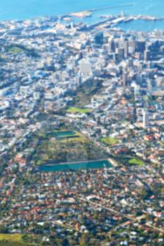 in south africa cape town city skyline from table mountain sky ocean and house