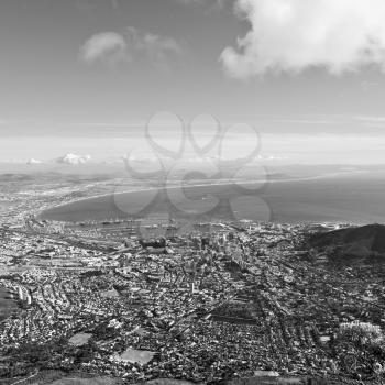 blur  in south africa cape town  city skyline from table mountain sky ocean and house