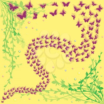 Lot of butterflies on a floral background, hand drawing vector illustration