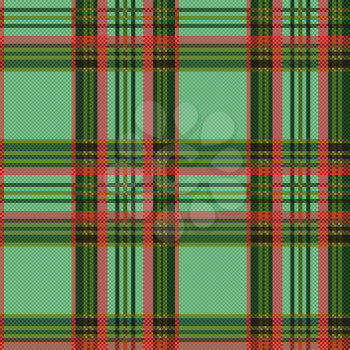 Seamless checkered shades of green and red vector pattern as a tartan plaid
