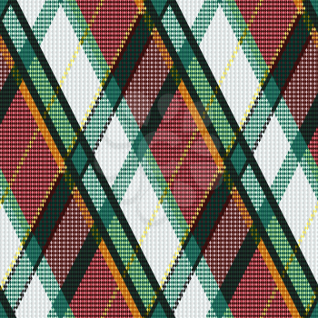 Rhombic seamless green, white and brown vector pattern as a tartan plaid