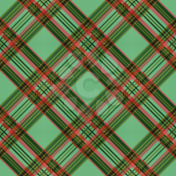 Diagonal seamless checkered shades of green, red and brown vector pattern as a tartan plaid