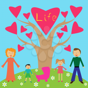 Family among nature vector illustration like a child drawing