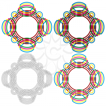 Four abstract colorful vector circular colorful forms same as a wicker pattern with different details in performance