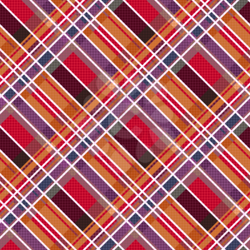 Rhombic seamless vector pattern as a tartan plaid in warm colors