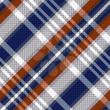 Diagonal seamless vector pattern as a tartan plaid mainly in blue, brown and light grey colors