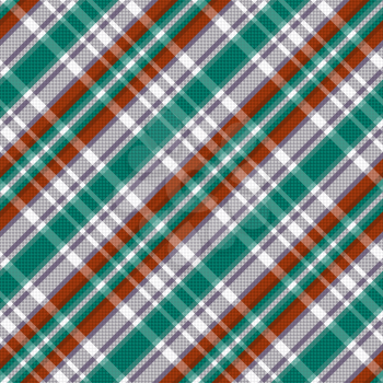 Diagonal seamless vector pattern as a tartan plaid mainly in turquoise, light grey and brown colors