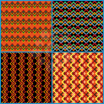 Four different vector seamless patterns on ethnic motifs in a single file