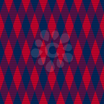 Rhombus seamless vector pattern as a tartan plaid mainly in red and dark hues of blue and violet