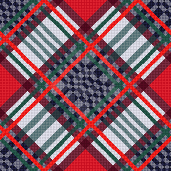 Diagonal seamless vector pattern as a tartan plaid mainly in red, blue and light grey hues