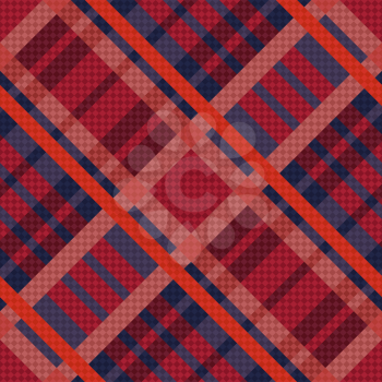 Diagonal seamless vector pattern as a tartan plaid mainly in red and blue colors