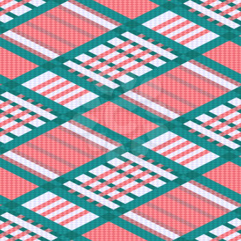 Rhombus seamless vector pattern as a tartan plaid fabric mainly in turquoise, light grey and pink colors