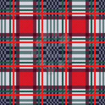 Seamless rectangular vector pattern as a tartan plaid mainly in red, blue and light grey colors