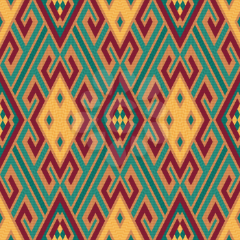 Seamless colourful rhombus ornamental vector pattern with oriental elements mainly in soft red, orange and turquoise hues
