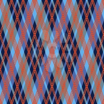 Rhombic seamless vector pattern as a tartan plaid mainly in red an blue hues