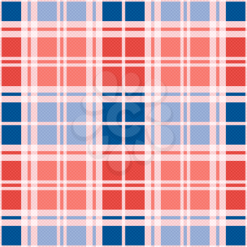 Rectangular seamless vector pattern as a tartan plaid mainly in red an blue trendy hues