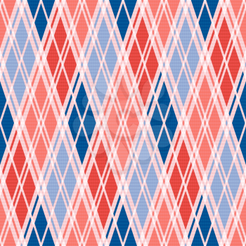 Rhombic seamless vector pattern as a tartan plaid mainly in red an blue trendy hues