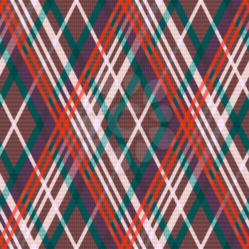 Rhombic seamless vector pattern as a tartan plaid in red, green, beige and brown colors
