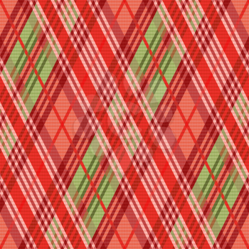 Rhombic seamless vector pattern as a tartan plaid mainly in red hues