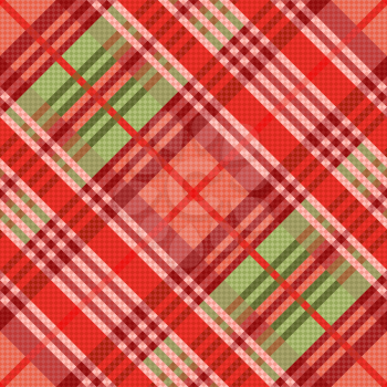 Diagonal position of rectangular seamless vector pattern as a tartan mainly in red hues 