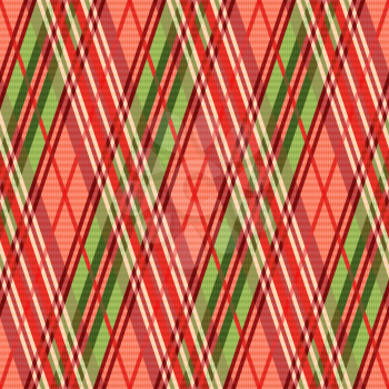 Bright rhombic seamless vector pattern as a tartan plaid mainly in red hues