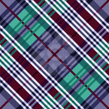 Diagonal seamless vector pattern as a tartan plaid mainly in cool hues