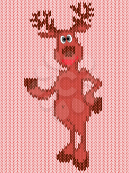 Knitting pattern with Christmas Reindeer, vector illustration