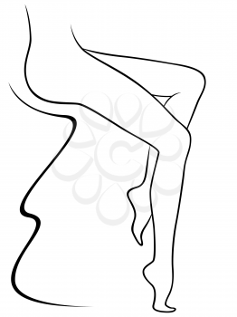 Abstract lower part of graceful sitting female body, hand drawing vector outline