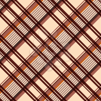 Detailed Diagonal seamless vector pattern as a tartan plaid mainly in beige and brown colors